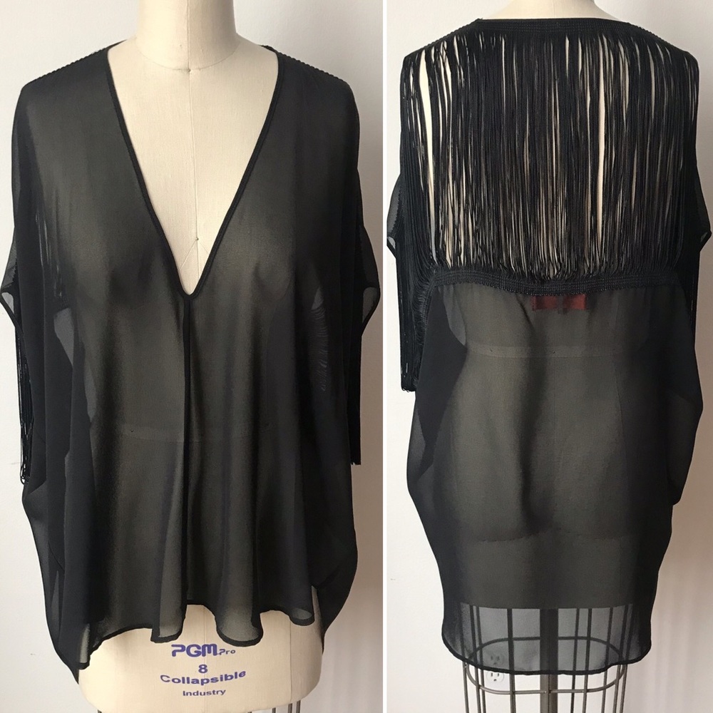 Clover Canyon Black Chiffon fringe top - Size XS